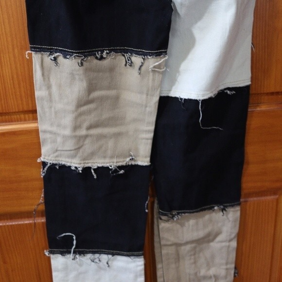 Crazy Cool Patchwork Mismatched Ragged Raw Edge Jeans Small Straight - Picture 7 of 11